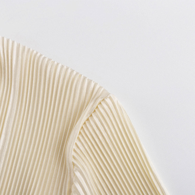 European and American Ins Style 2026 New Summer Sexy Hot Girl Top Slim-fit Horn Long-sleeved Pleated Shirt Women's French Style