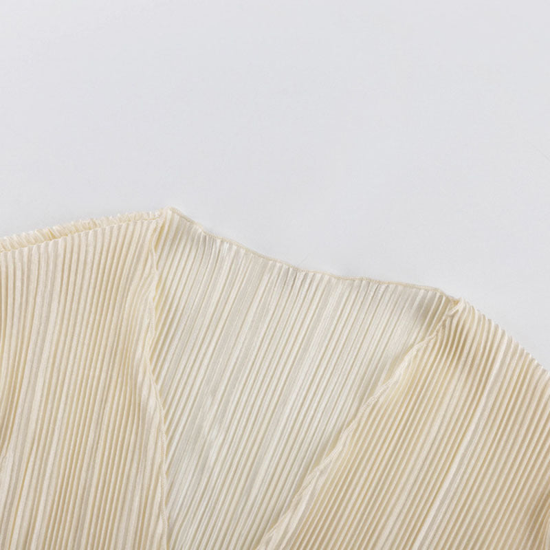 European and American Ins Style 2026 New Summer Sexy Hot Girl Top Slim-fit Horn Long-sleeved Pleated Shirt Women's French Style