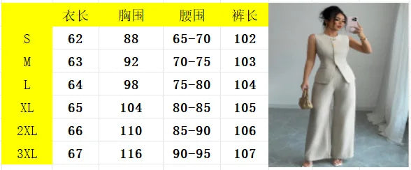 2026 Women's Sleeveless Vest Wide Leg Pants Set Chic Office Wear Two-Piece Smart Casual Round Neck Trousers Suit