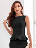 BEAUKEY High Quality Office Lady Black Bandage Camis Ruffles Women Tank Crop Tops Luxury Tight Knitted Vest Dropshipping