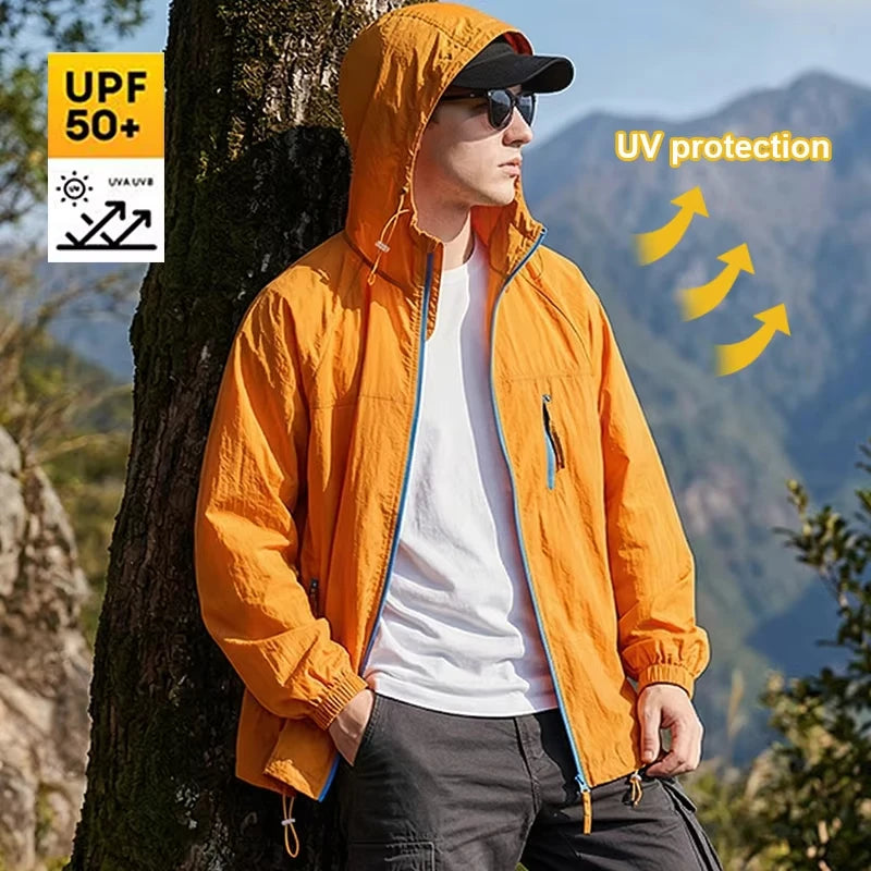Men UPF50+ Sun Protection Jacket Summer Matching Couples Hooded Sun Shirt Outdoor UV Protectio Breathable Quick Dry Cycling Coat