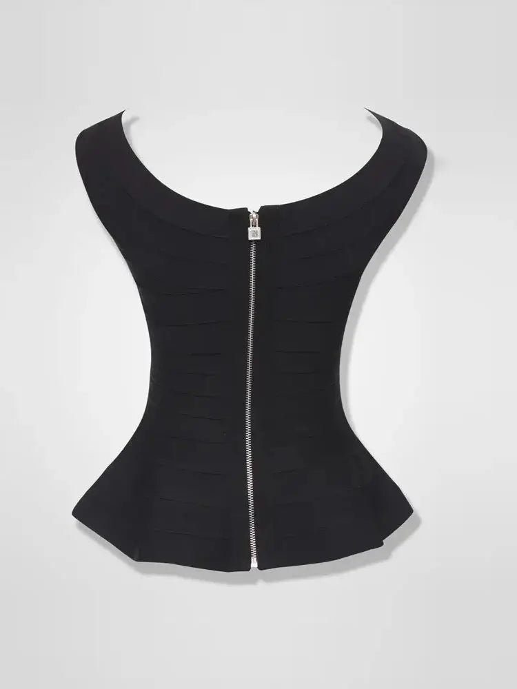 BEAUKEY High Quality Office Lady Black Bandage Camis Ruffles Women Tank Crop Tops Luxury Tight Knitted Vest Dropshipping