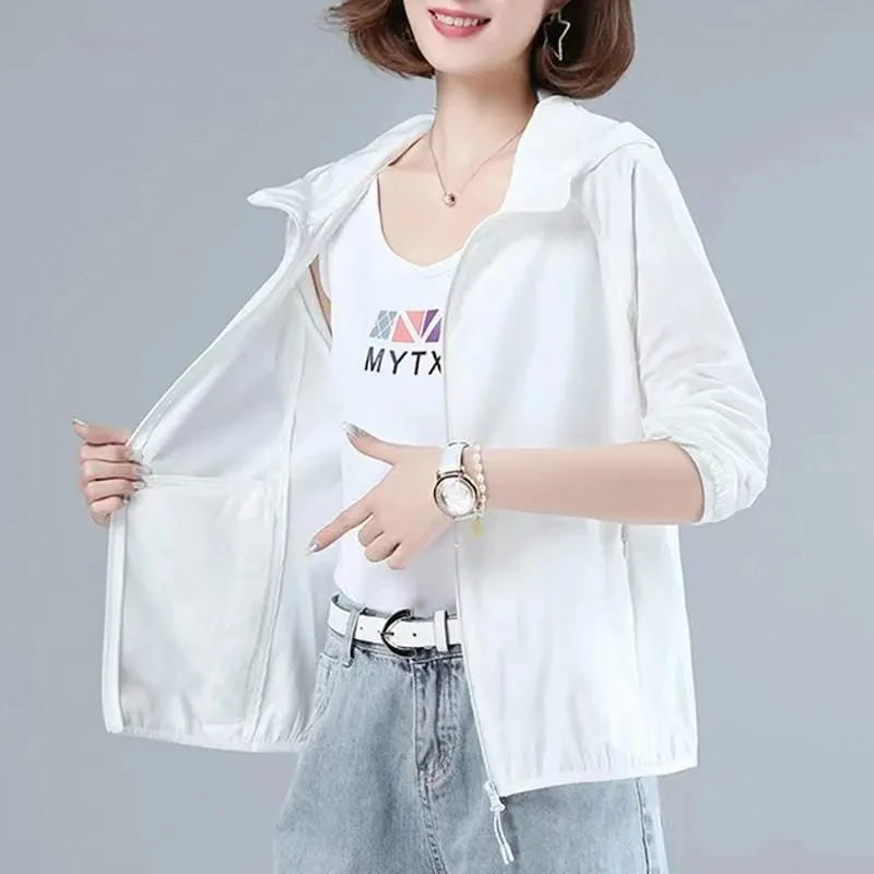 Sun Protection Clothing Women Wear Thin Summer Coat 2023 New Loose Large Casual Breathable Short Jacket Outside Female Tops 4XL