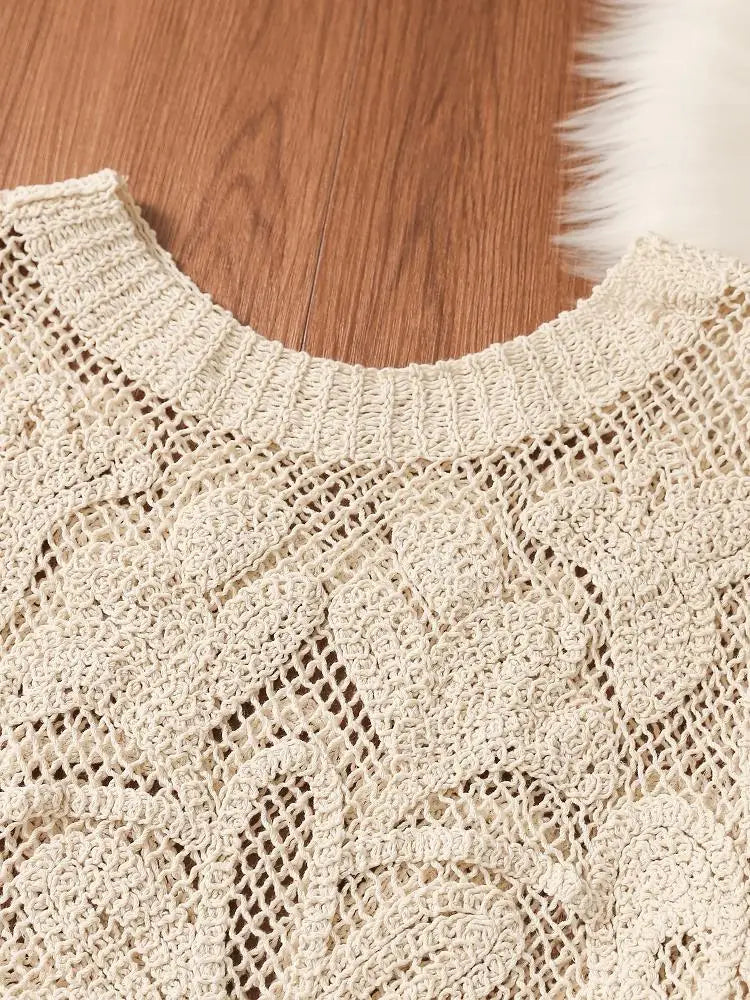 Design Sensation Hollow out Knitted Vest Women's Short Sleeveless Top Summer Inner Wear Outer Wear Pure Desire Spicy Girl